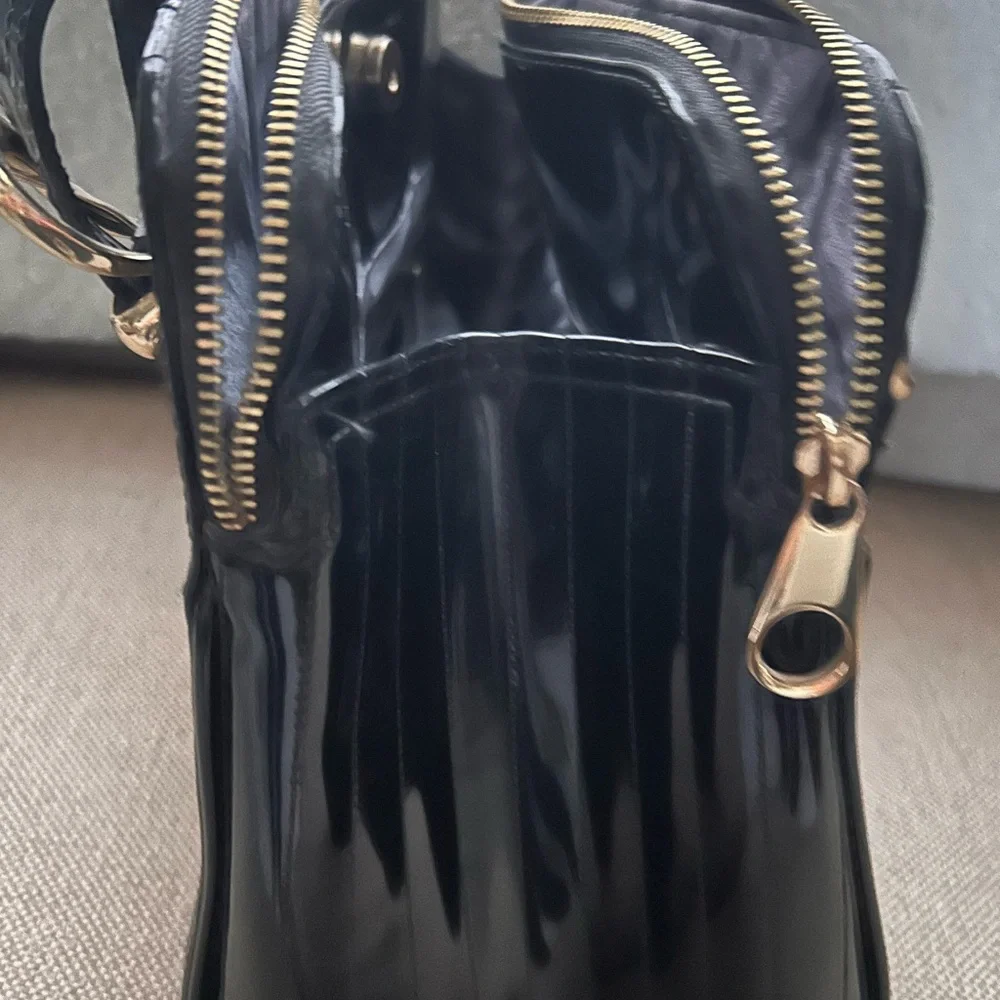 Ted Baker Glossy Black Satchel with Gold Accents - Picture 2 of 13